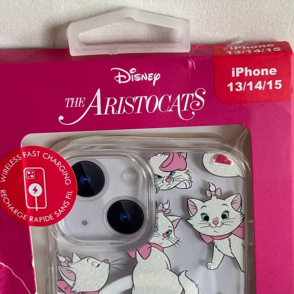 Disney Aristocats Marie Glitter Clear Phone Case iPhone 13 14 15 Wireless Charge